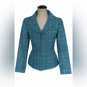 Doncaster Collection Teal Tweed Sequin Jacket | Zip Front | size 2